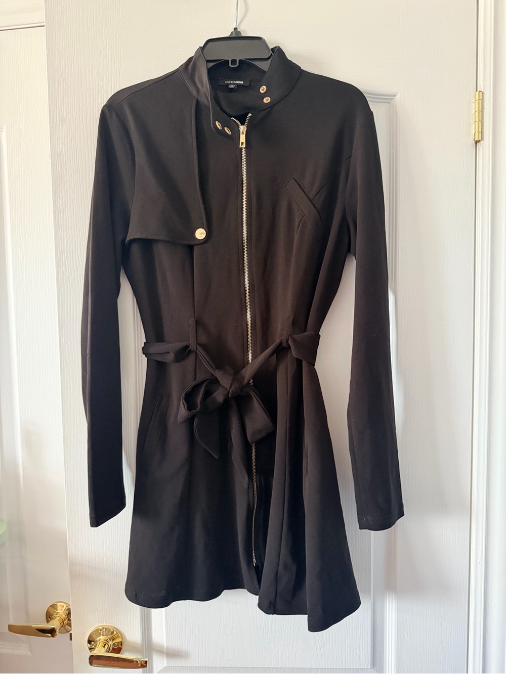 Fashion Nova Black Zip-Up Belted Trench Coat Size XL